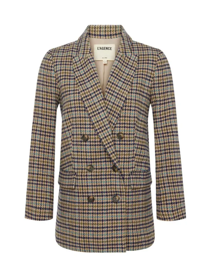 L039Agence Blazers and Jackets Women Aimee Oversized Boyfriend Blazer Almond Multi Houndstooth