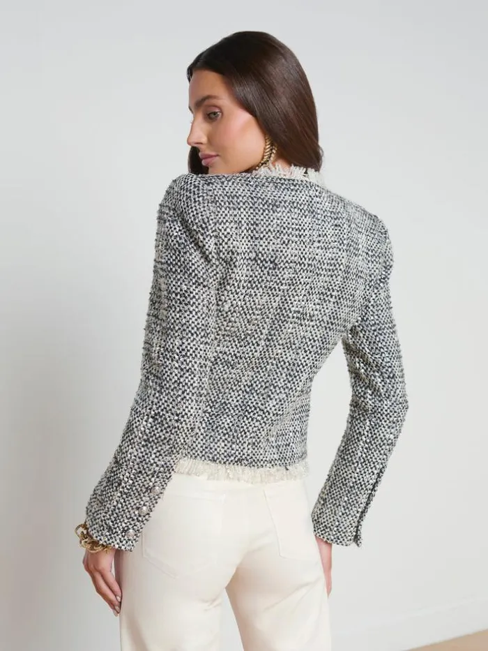 L039Agence Blazers and Jackets Women Angelina Tweed Jacket Ecrublackmetallic