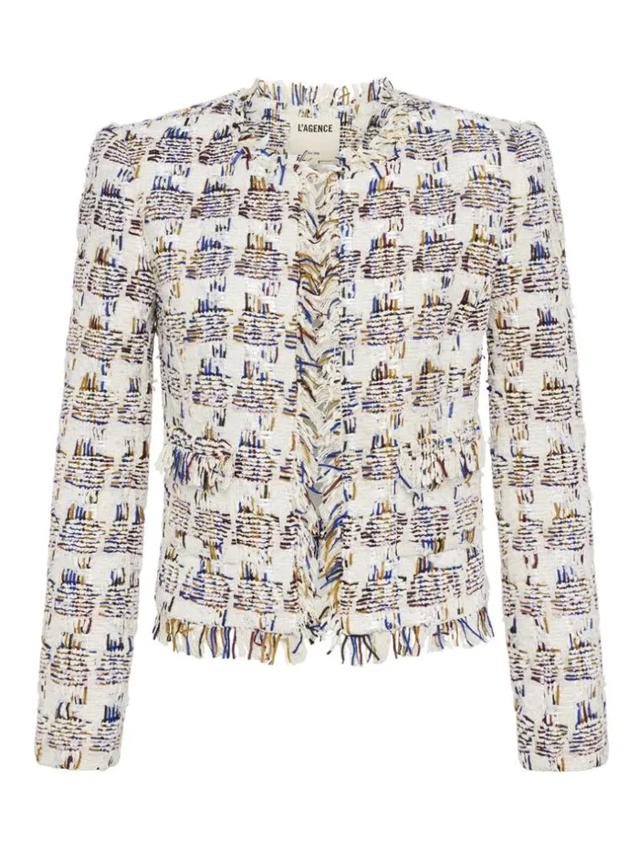 L039Agence Blazers and Jackets Women Angelina Tweed Jacket Ivory Multi Tweed Plaid