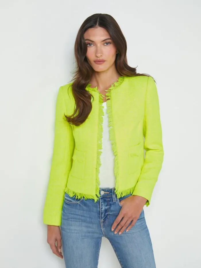 L039Agence Blazers and Jackets Women Angelina Tweed Jacket Neon Citrus