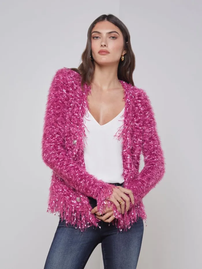 L039Agence Blazers and Jackets Women Azure Fringe Cardigan Blazer Pink