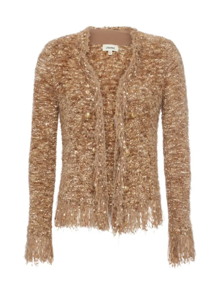 L039Agence Blazers and Jackets Women Azure Fringe Cardigan Blazer Tan Multi