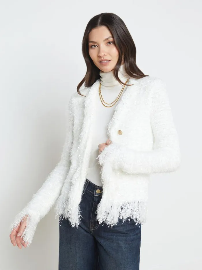 L039Agence Blazers and Jackets Women Azure Fringe Cardigan Blazer White