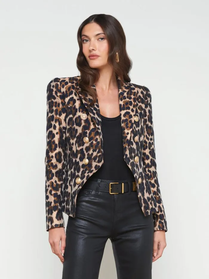 L039Agence Blazers and Jackets Women Bethany Tapered Blazer Cashew Multi Leopard Jacquard L039Agence Blazers and Jackets Women Bethany Tapered Blazer Cashew Multi Leopard Jacquard