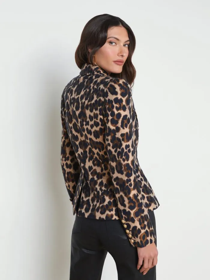L039Agence Blazers and Jackets Women Bethany Tapered Blazer Cashew Multi Leopard Jacquard