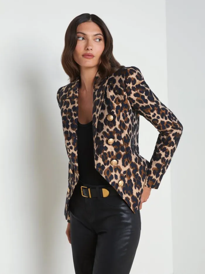 L039Agence Blazers and Jackets Women Bethany Tapered Blazer Cashew Multi Leopard Jacquard
