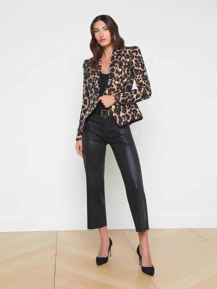 L039Agence Blazers and Jackets Women Bethany Tapered Blazer Cashew Multi Leopard Jacquard