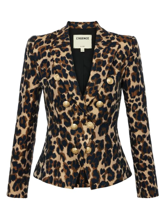 L039Agence Blazers and Jackets Women Bethany Tapered Blazer Cashew Multi Leopard Jacquard
