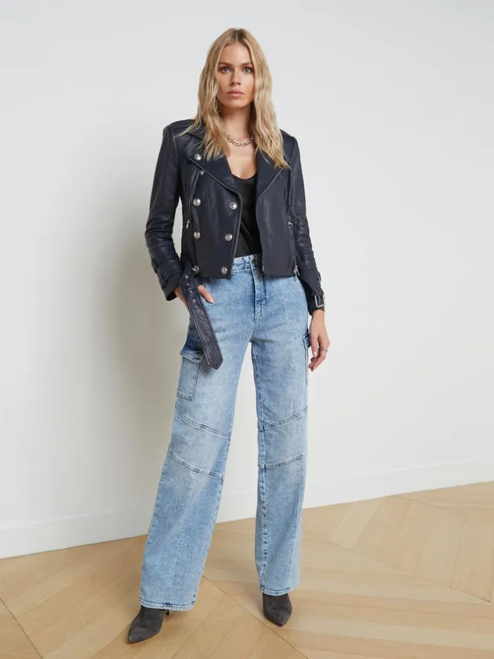 L039Agence Blazers and Jackets Women Billie Belted Leather Jacket Midnight