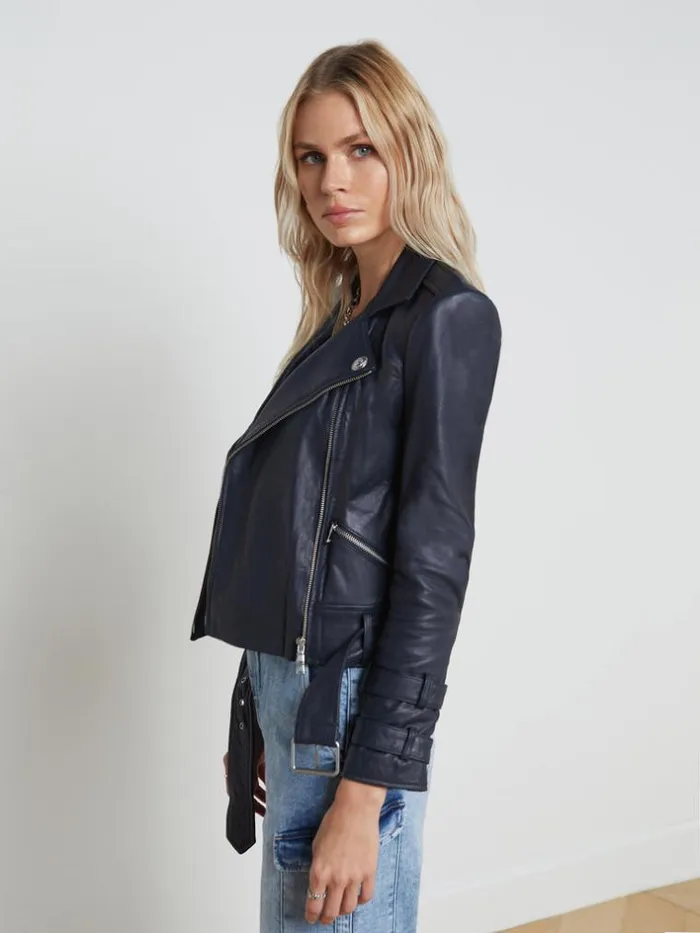 L039Agence Blazers and Jackets Women Billie Belted Leather Jacket Midnight