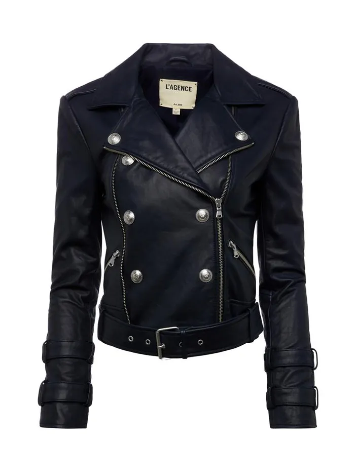 L039Agence Blazers and Jackets Women Billie Belted Leather Jacket Midnight