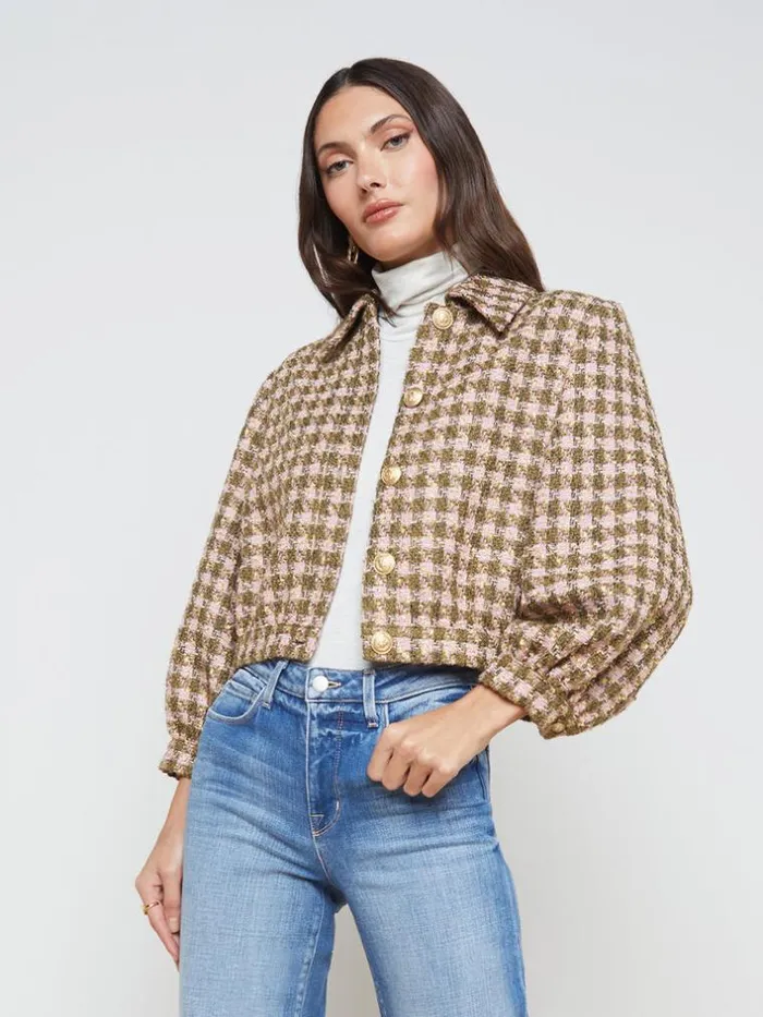 L039Agence Blazers and Jackets Women Bridges Tweed Jacket Armylight Pink Multi