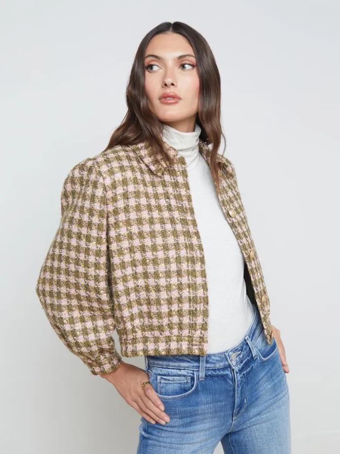 L039Agence Blazers and Jackets Women Bridges Tweed Jacket Armylight Pink Multi
