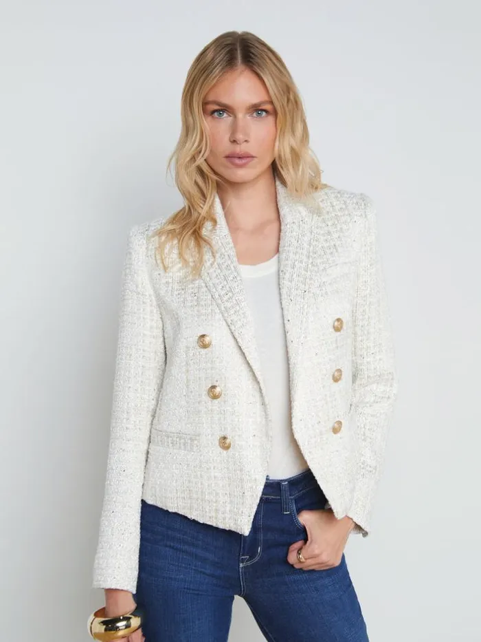 L039Agence Blazers and Jackets Women Brooke OpenFront Blazer Ivorylight Gold