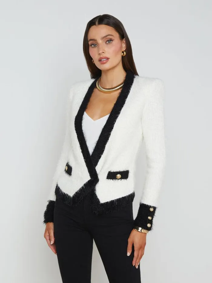 L039Agence Blazers and Jackets Women Georgia Contrast Cardigan Blazer Whiteblack L039Agence Blazers and Jackets Women Georgia Contrast Cardigan Blazer Whiteblack