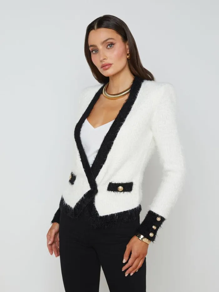 L039Agence Blazers and Jackets Women Georgia Contrast Cardigan Blazer Whiteblack