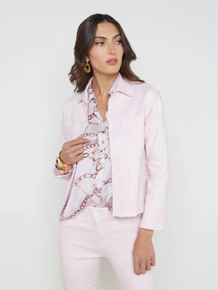 L039Agence Blazers and Jackets Women Janelle Coated Denim Jacket Lilac Snowwhite Contrast Coated