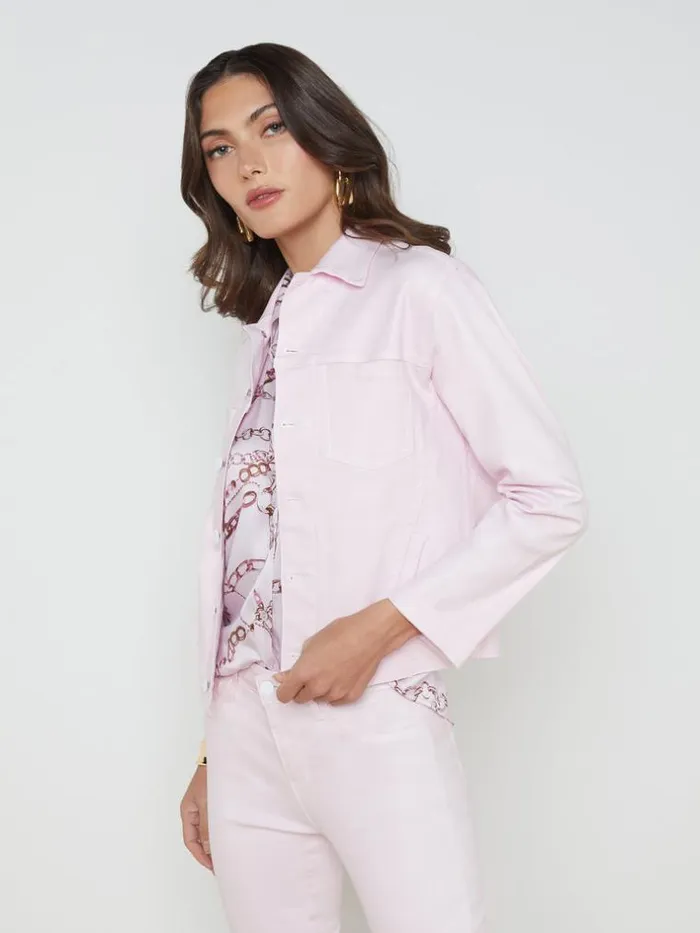 L039Agence Blazers and Jackets Women Janelle Coated Denim Jacket Lilac Snowwhite Contrast Coated