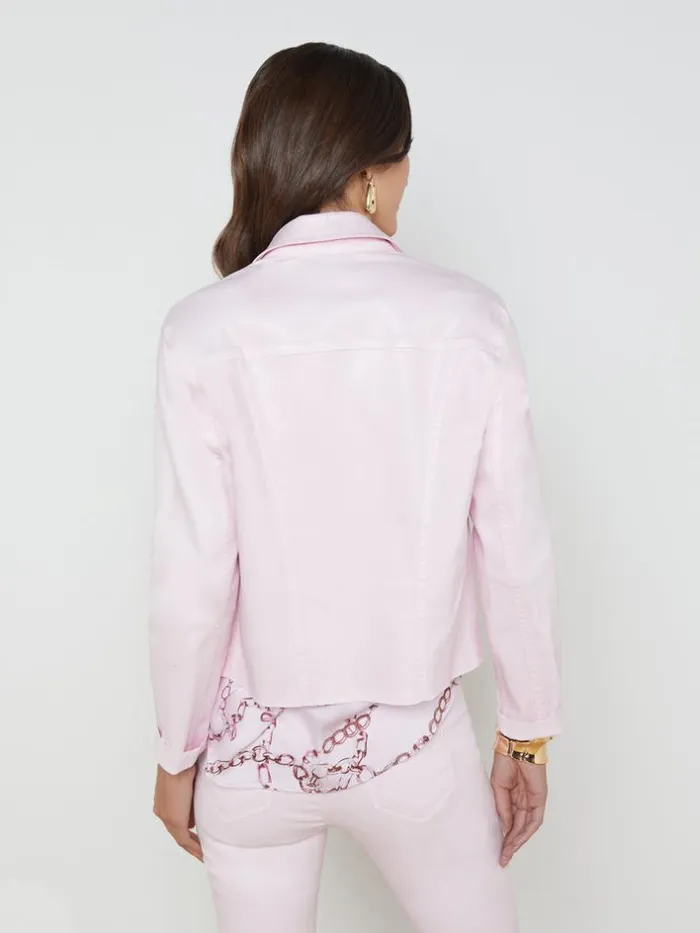 L039Agence Blazers and Jackets Women Janelle Coated Denim Jacket Lilac Snowwhite Contrast Coated
