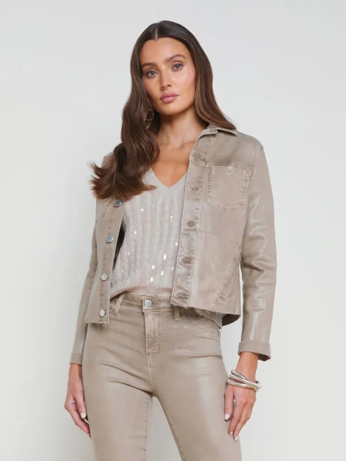 L039Agence Blazers and Jackets Women Janelle Coated Denim Jacket Rye Coated