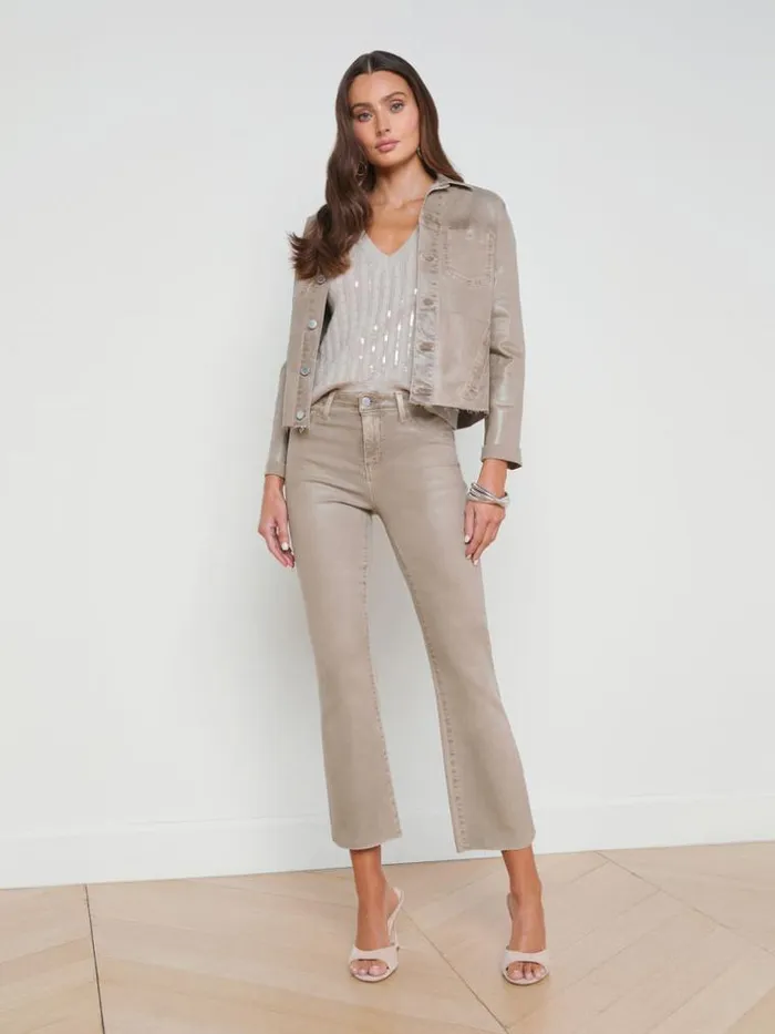 L039Agence Blazers and Jackets Women Janelle Coated Denim Jacket Rye Coated