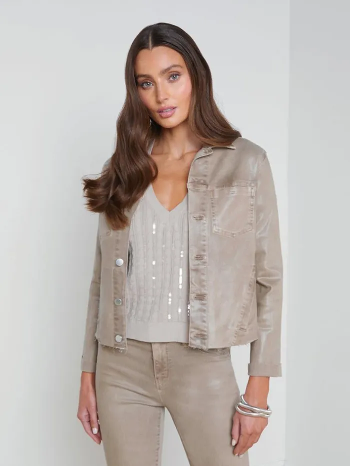 L039Agence Blazers and Jackets Women Janelle Coated Denim Jacket Rye Coated