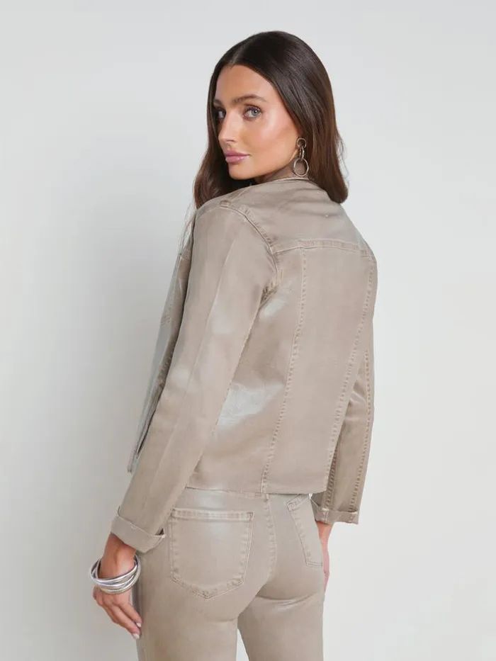 L039Agence Blazers and Jackets Women Janelle Coated Denim Jacket Rye Coated