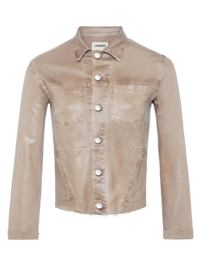 L039Agence Blazers and Jackets Women Janelle Coated Denim Jacket Rye Coated