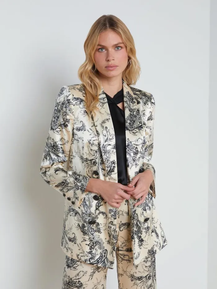 L039Agence Blazers and Jackets Women Jayda Silk Blazer Ecrublack Sketch Paisley