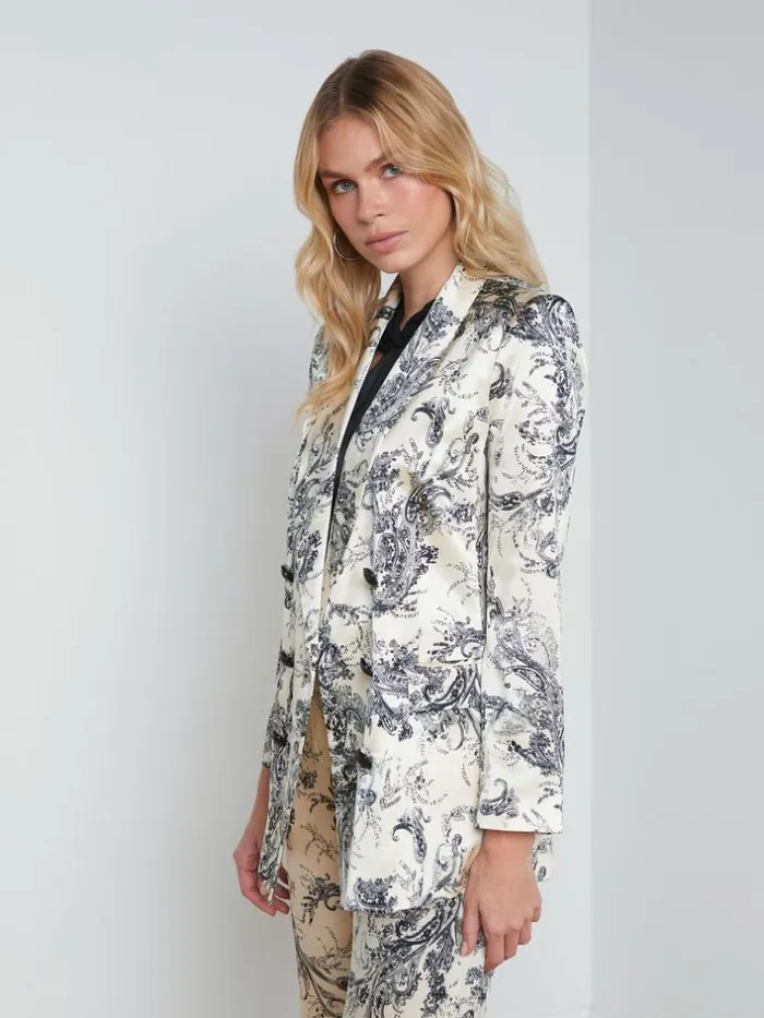 L039Agence Blazers and Jackets Women Jayda Silk Blazer Ecrublack Sketch Paisley