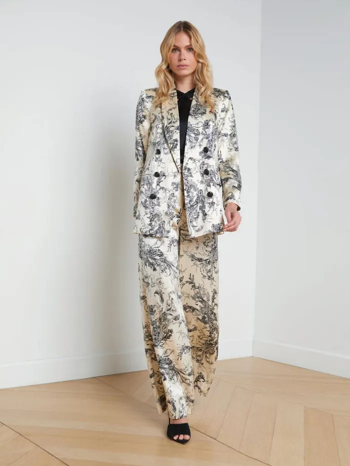 L039Agence Blazers and Jackets Women Jayda Silk Blazer Ecrublack Sketch Paisley
