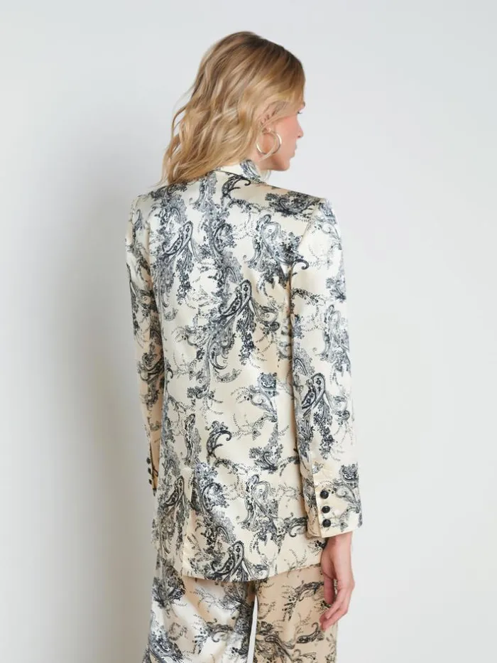 L039Agence Blazers and Jackets Women Jayda Silk Blazer Ecrublack Sketch Paisley