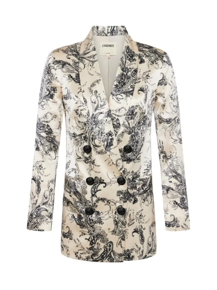 L039Agence Blazers and Jackets Women Jayda Silk Blazer Ecrublack Sketch Paisley