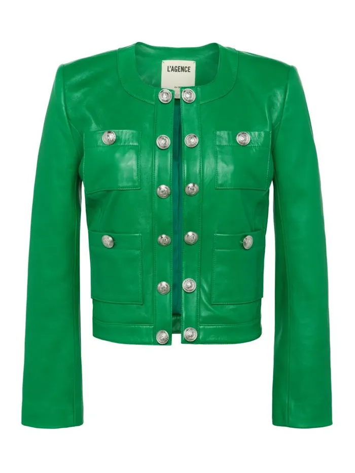 L039Agence Blazers and Jackets Women Jayde Leather Jacket Sea Green