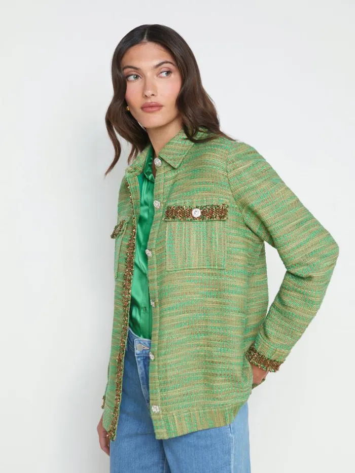 L039Agence Blazers and Jackets Women Jeanine Tweed Shirt Jacket Fern Multi Tweed