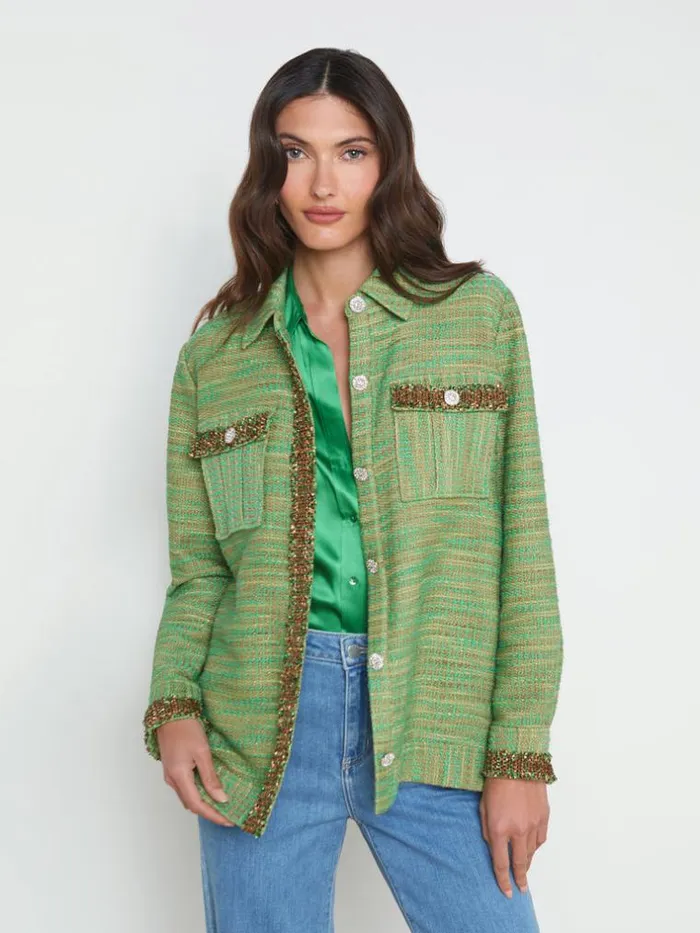 L039Agence Blazers and Jackets Women Jeanine Tweed Shirt Jacket Fern Multi Tweed