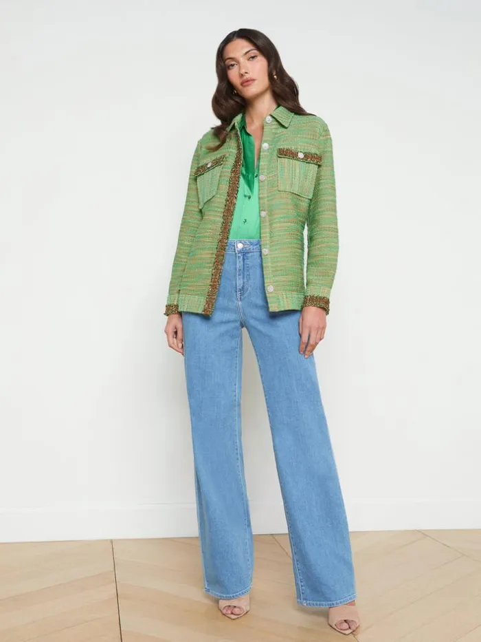L039Agence Blazers and Jackets Women Jeanine Tweed Shirt Jacket Fern Multi Tweed