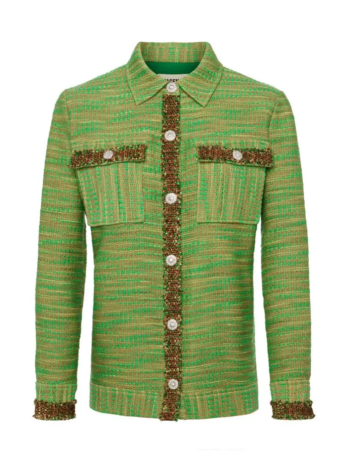 L039Agence Blazers and Jackets Women Jeanine Tweed Shirt Jacket Fern Multi Tweed