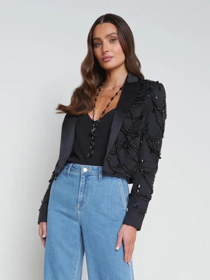 L039Agence Blazers and Jackets Women Jen Beaded Cropped Blazer Black