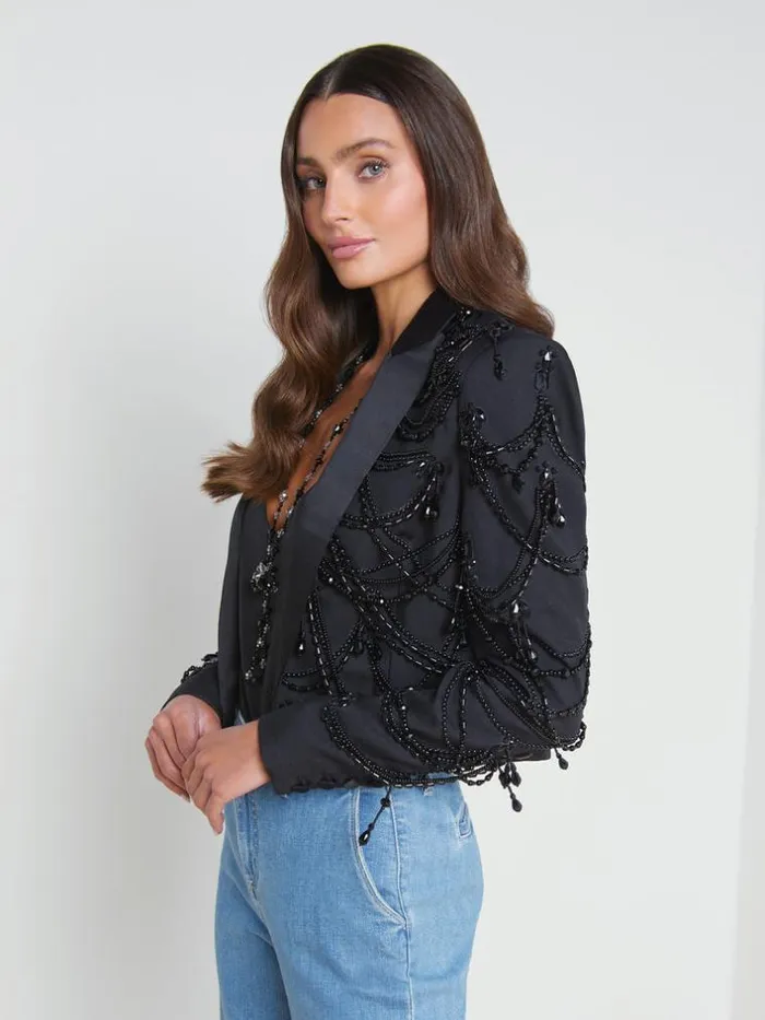 L039Agence Blazers and Jackets Women Jen Beaded Cropped Blazer Black