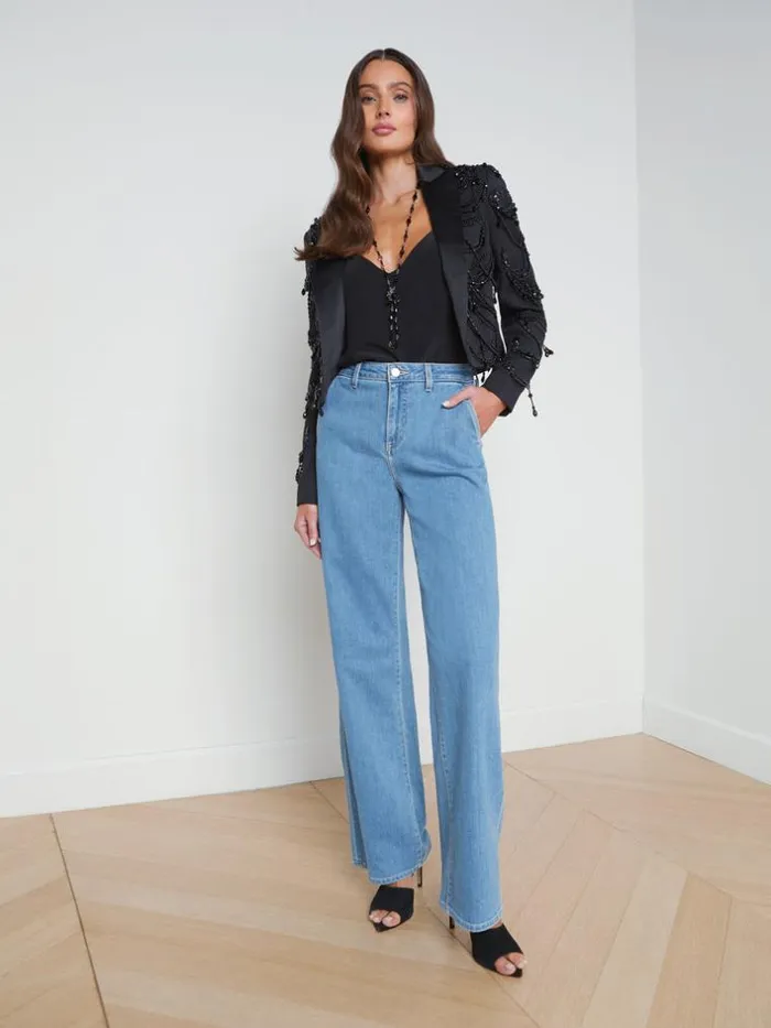 L039Agence Blazers and Jackets Women Jen Beaded Cropped Blazer Black