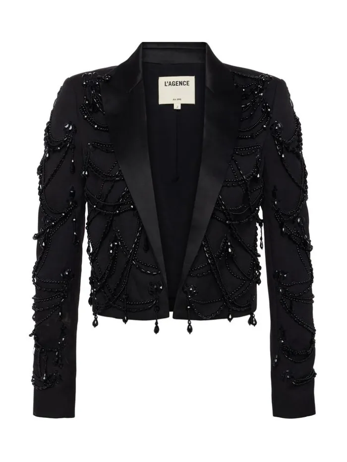 L039Agence Blazers and Jackets Women Jen Beaded Cropped Blazer Black