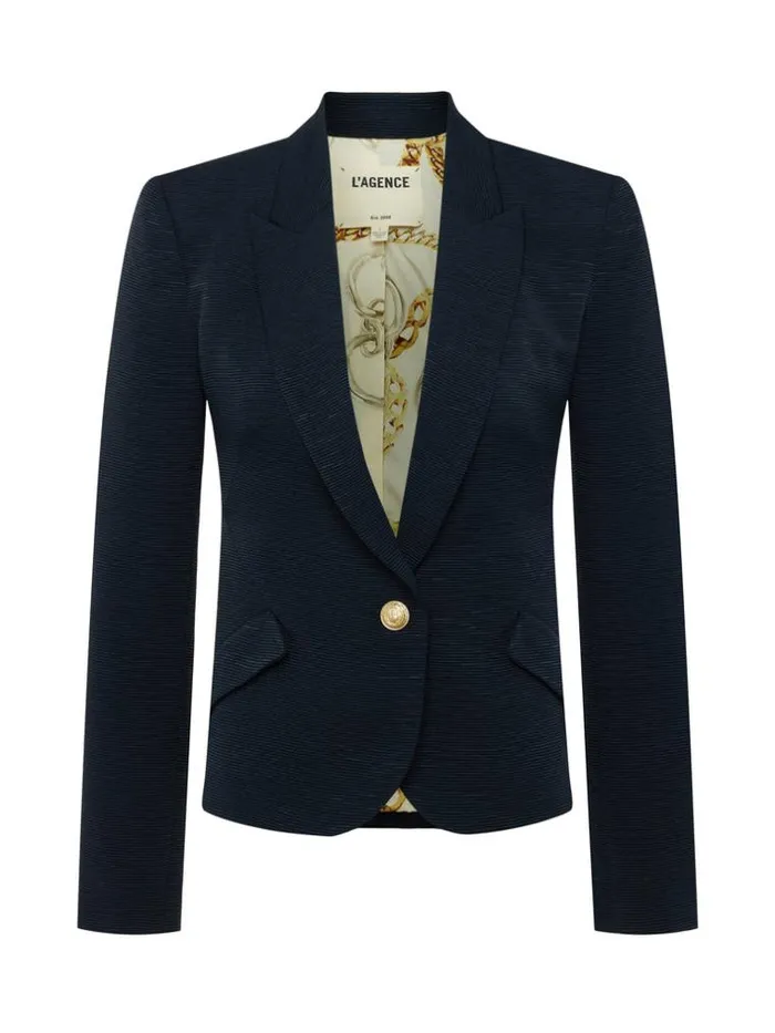 L039Agence Blazers and Jackets Women Jennah Textured Blazer Midnightoversized Chain