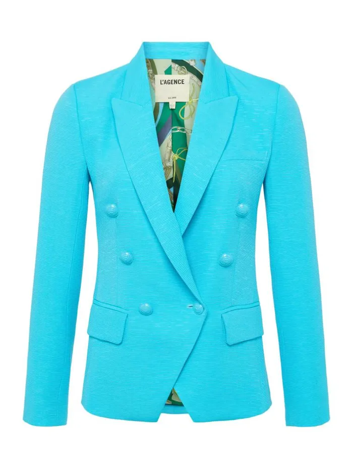 L039Agence Blazers and Jackets Women Kenzie CottonBlend Blazer Blue Atollmulti Belt