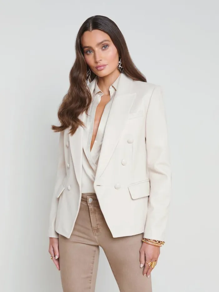 L039Agence Blazers and Jackets Women Kenzie Leather Blazer Champagne