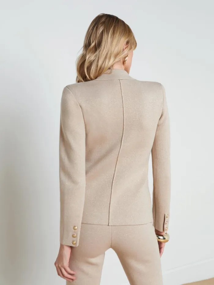 L039Agence Blazers and Jackets Women Kenzie Metallic Knit Blazer Pale Khaki