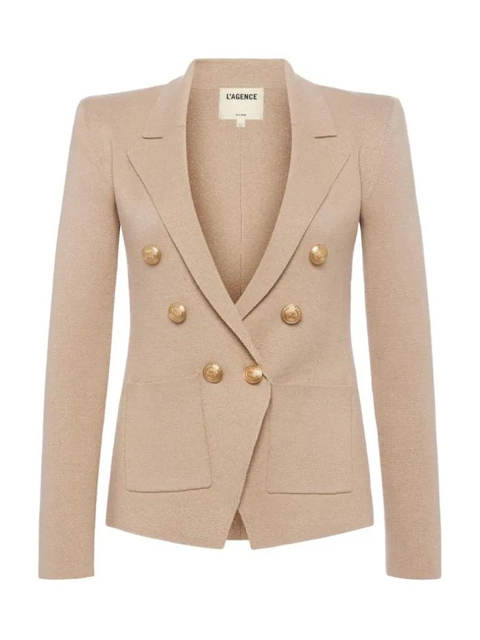 L039Agence Blazers and Jackets Women Kenzie Metallic Knit Blazer Pale Khaki