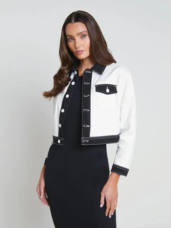 L039Agence Blazers and Jackets Women Koda Contrast Denim Jacket Whiteblack