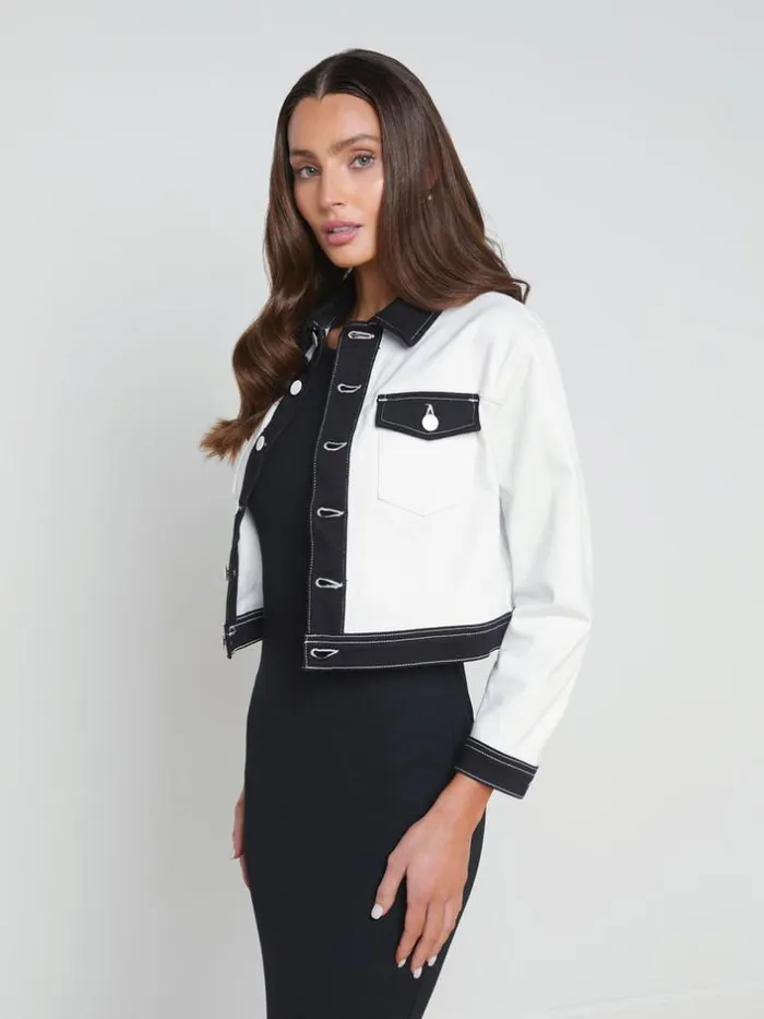 L039Agence Blazers and Jackets Women Koda Contrast Denim Jacket Whiteblack