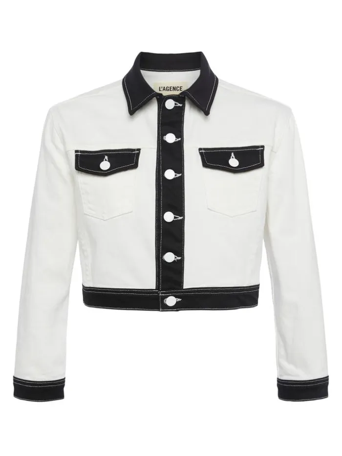 L039Agence Blazers and Jackets Women Koda Contrast Denim Jacket Whiteblack
